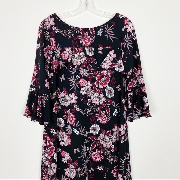 J Howard Black Floral Dress Bell Sleeves 6 - Picture 2 of 10